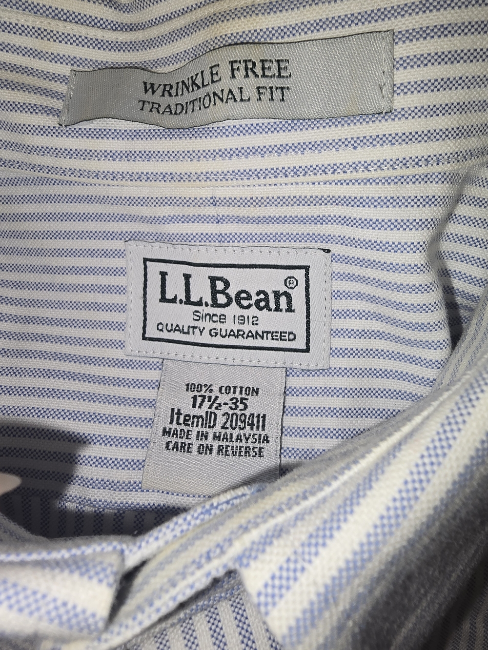 L.L. Bean Men's Blue and White Pinstripe Dress Shirt